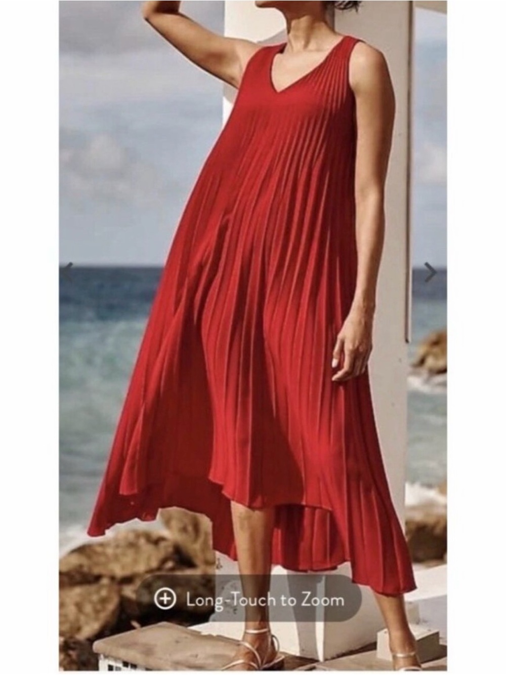 J.Jill Sunburst Red Pleated Elliptical Shift Dress